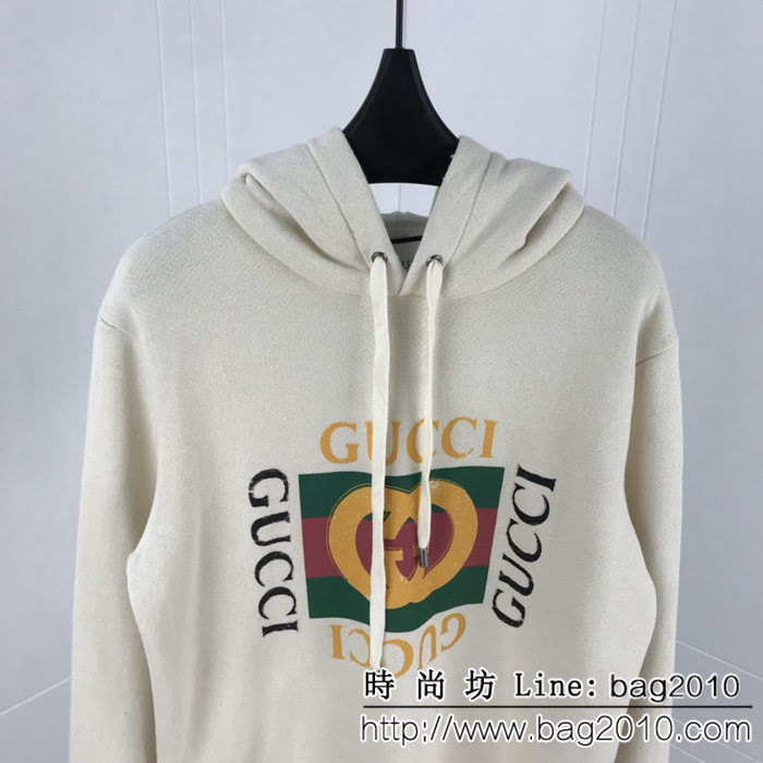 GUCCI古馳 18FW秋冬新款 OS版型 厚毛圈帽衫 做舊雙環G圖案 手工領口破壞 最高版本情侶款 ydi2293